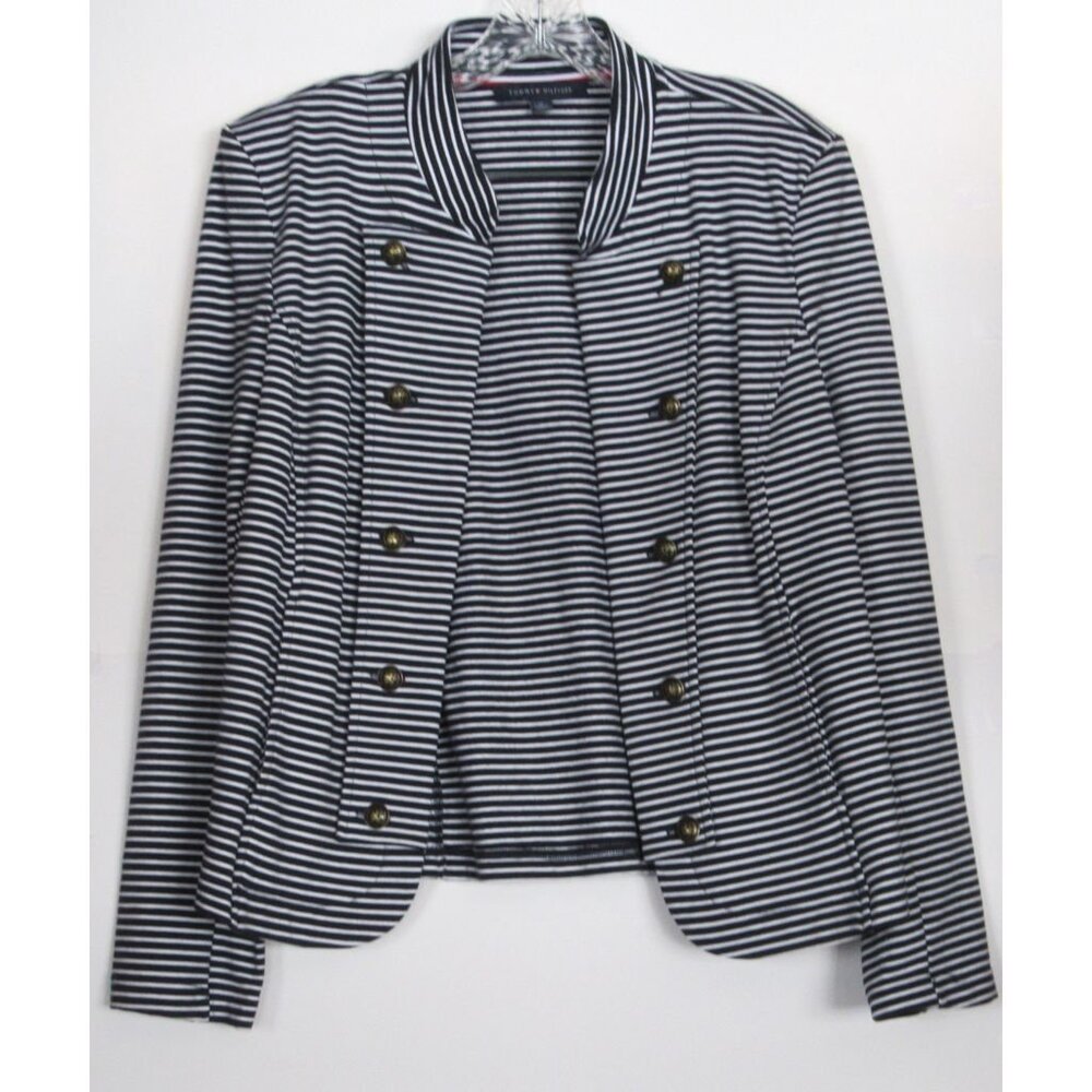 Tommy Hilfiger Women Blazer Knittted Open Navy/White Stripes Military/Navy Style